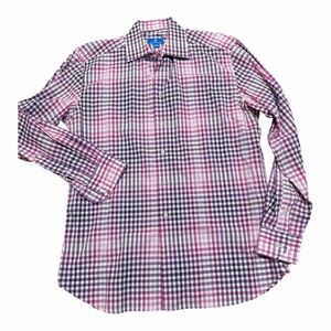 Toscano Men's Checkered Button Down Shirt - Purple and Pink